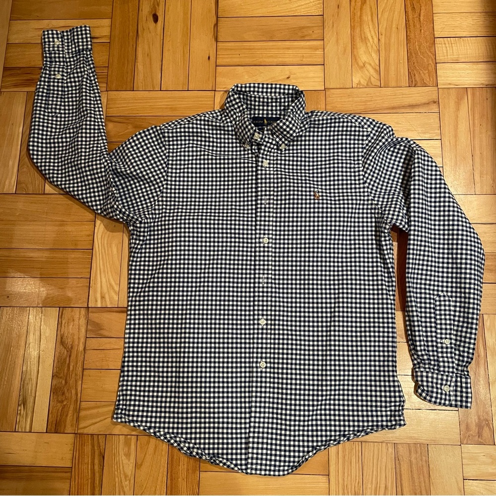 Men’s L (slim fit) Ralph Lauren stretch Oxford in blue & white checkered pattern